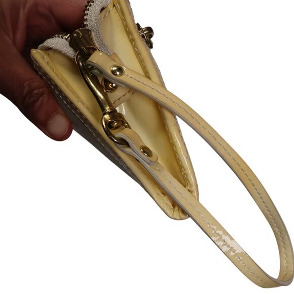 Coach Large Wristlet Ivory Leather Yellow Patent Trim, Pocket, Cash & Card Slots - Picture 5 of 11